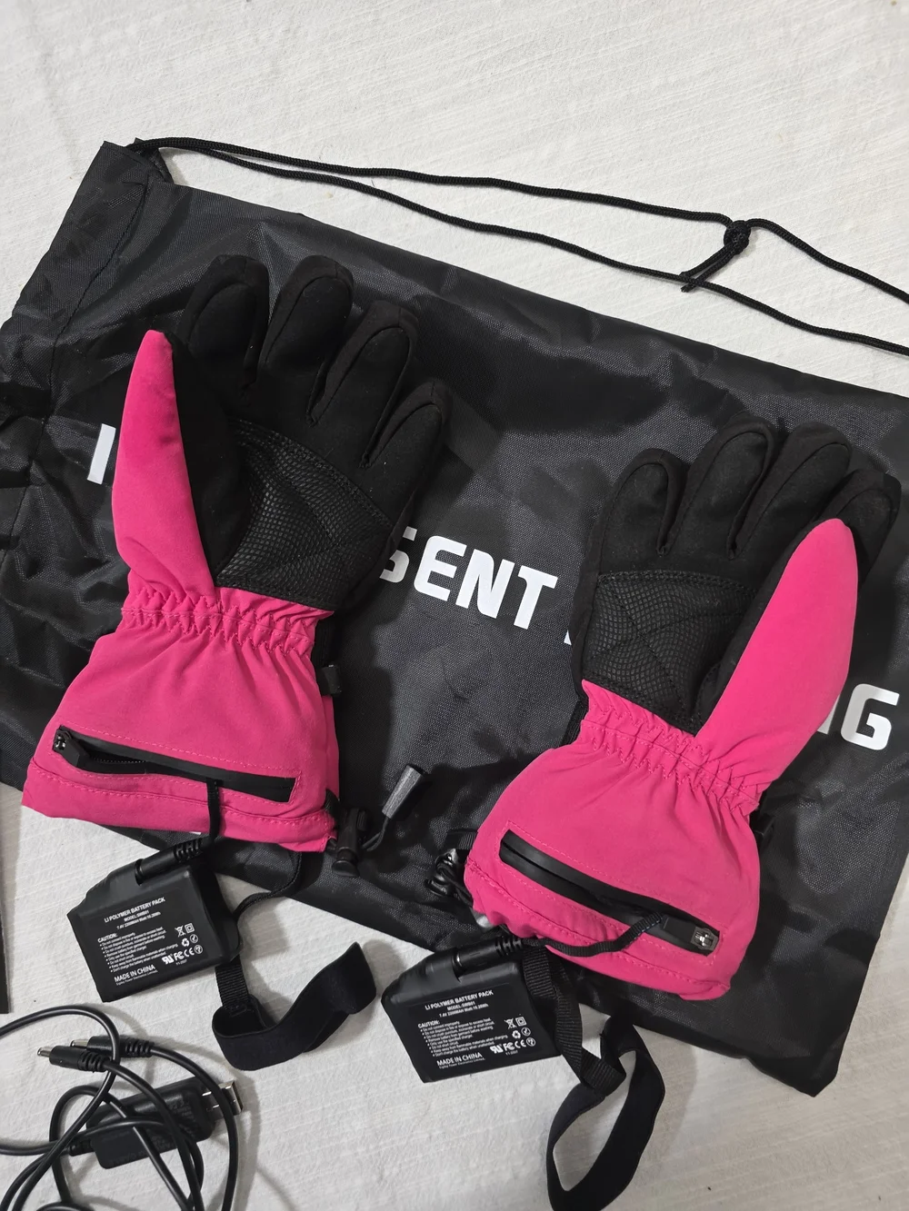 Heated Winter Gloves with Battery Pack - Pink